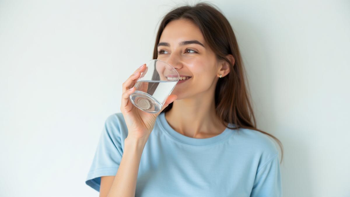 Woman drinking clean filtered water
